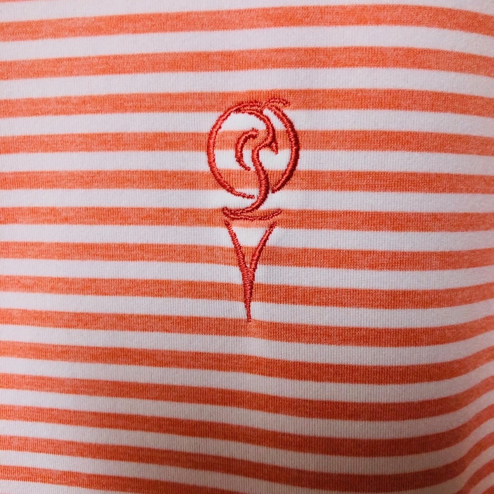 Peter Millar Mens Summer Comfort Golf‎ Polo Shirt XL Orange Striped Quail Valley - Picture 3 of 9